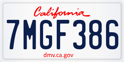 CA license plate 7MGF386