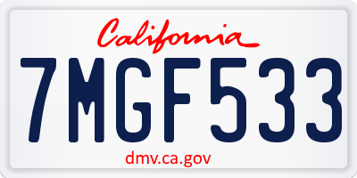CA license plate 7MGF533
