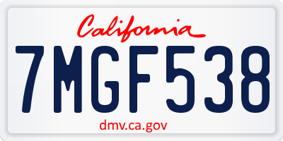 CA license plate 7MGF538