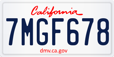 CA license plate 7MGF678