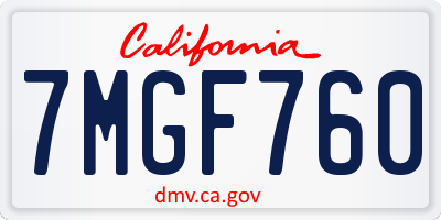CA license plate 7MGF760