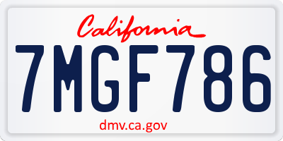 CA license plate 7MGF786