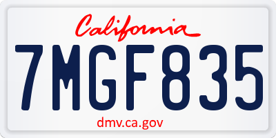CA license plate 7MGF835