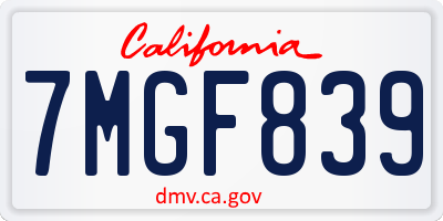 CA license plate 7MGF839