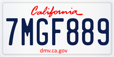 CA license plate 7MGF889