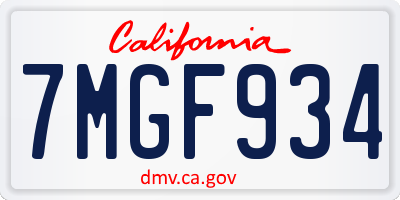 CA license plate 7MGF934