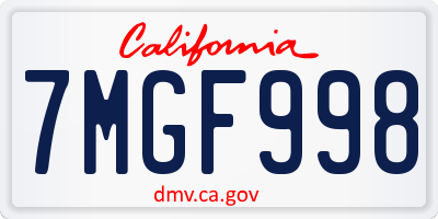CA license plate 7MGF998