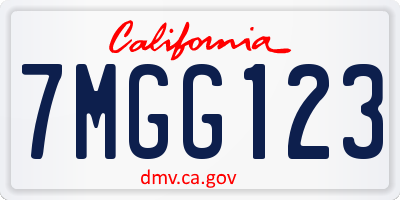 CA license plate 7MGG123
