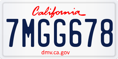 CA license plate 7MGG678