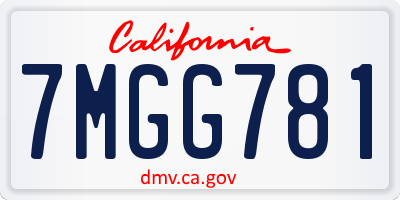 CA license plate 7MGG781