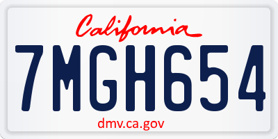 CA license plate 7MGH654