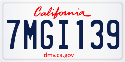 CA license plate 7MGI139