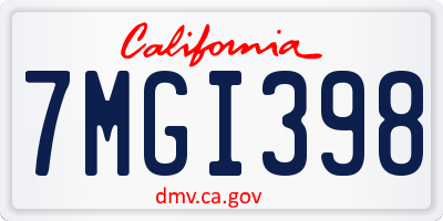 CA license plate 7MGI398