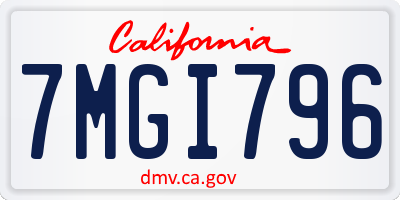 CA license plate 7MGI796