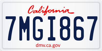 CA license plate 7MGI867