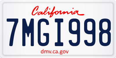 CA license plate 7MGI998