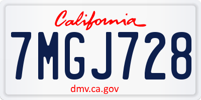 CA license plate 7MGJ728