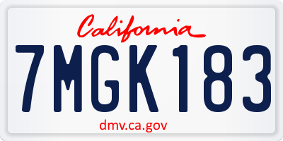 CA license plate 7MGK183