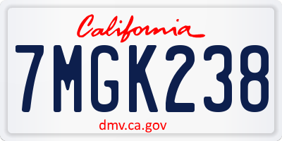 CA license plate 7MGK238