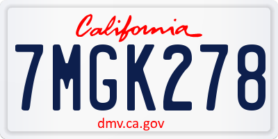 CA license plate 7MGK278