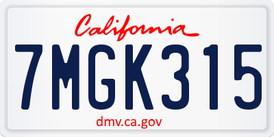 CA license plate 7MGK315