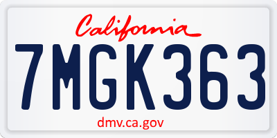 CA license plate 7MGK363