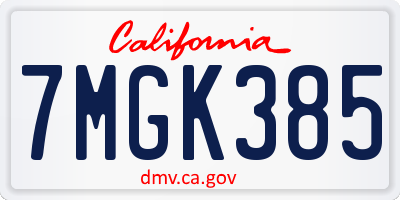 CA license plate 7MGK385