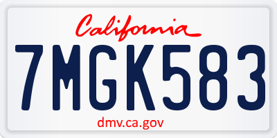 CA license plate 7MGK583