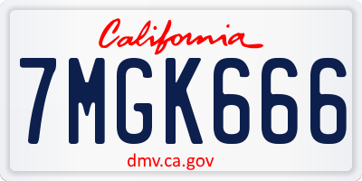 CA license plate 7MGK666