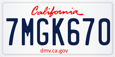 CA license plate 7MGK670