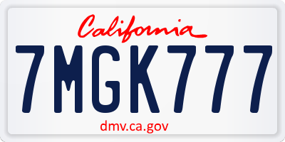 CA license plate 7MGK777