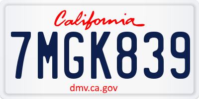 CA license plate 7MGK839