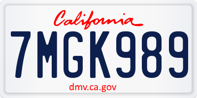 CA license plate 7MGK989