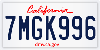 CA license plate 7MGK996