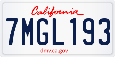 CA license plate 7MGL193