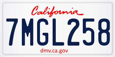 CA license plate 7MGL258