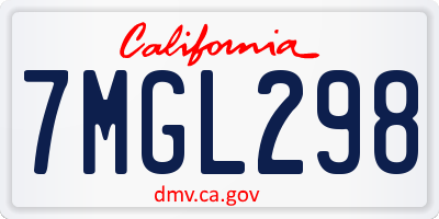 CA license plate 7MGL298