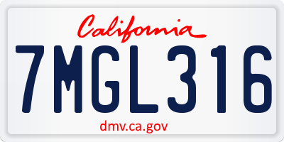 CA license plate 7MGL316