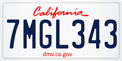 CA license plate 7MGL343