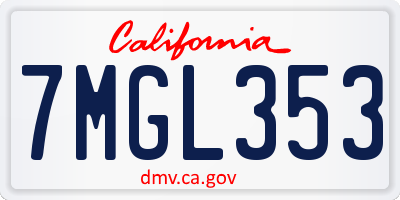 CA license plate 7MGL353