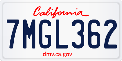 CA license plate 7MGL362