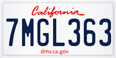 CA license plate 7MGL363