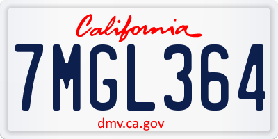 CA license plate 7MGL364