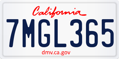 CA license plate 7MGL365