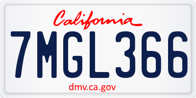 CA license plate 7MGL366
