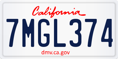 CA license plate 7MGL374
