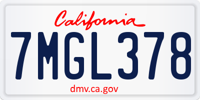 CA license plate 7MGL378