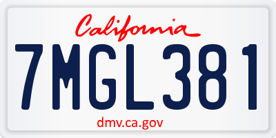 CA license plate 7MGL381