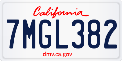 CA license plate 7MGL382