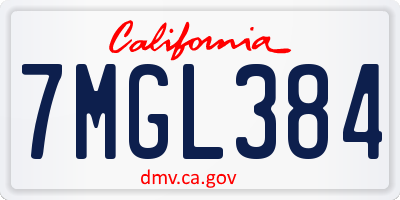 CA license plate 7MGL384